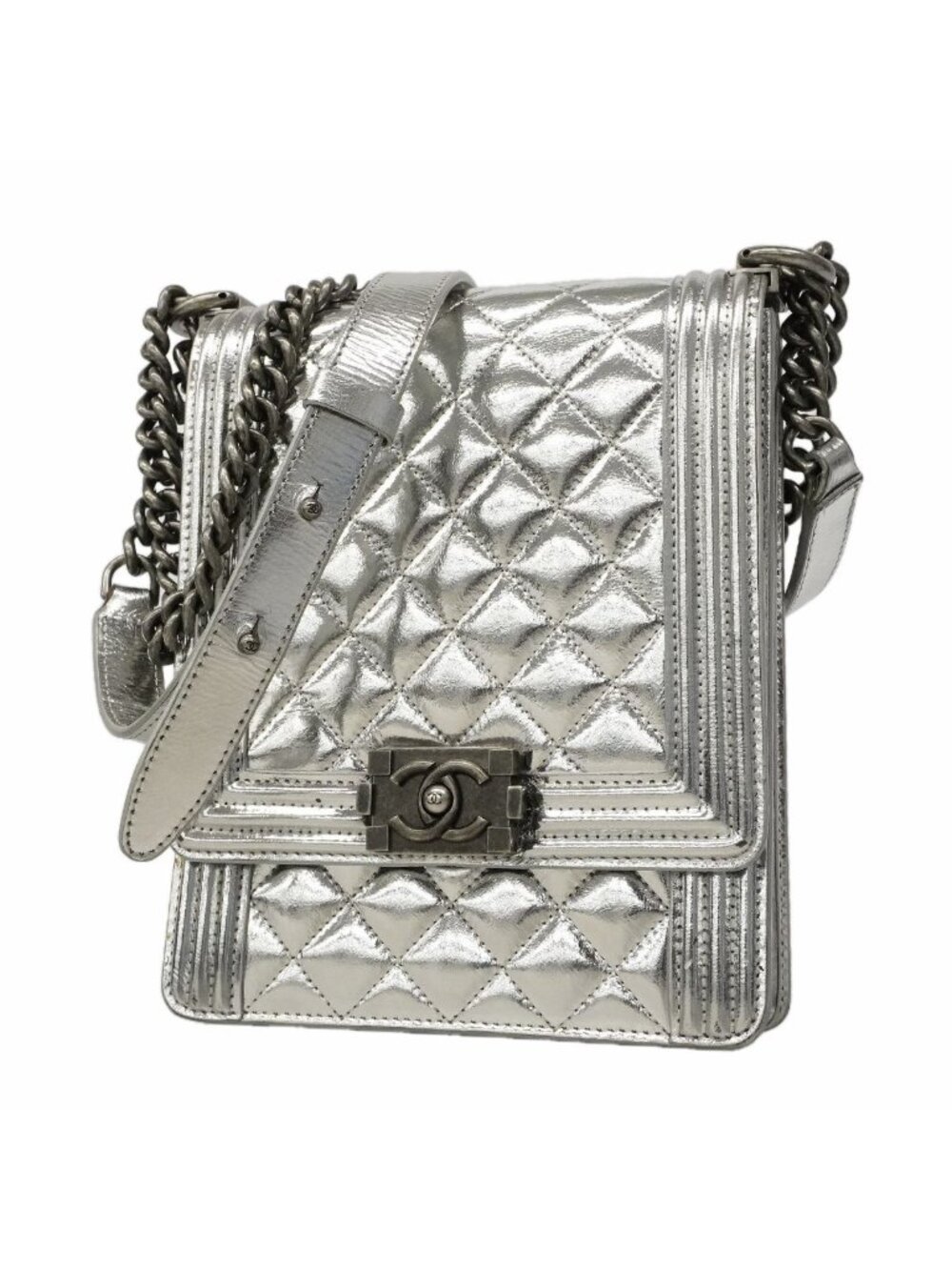 Chanel Shoulder Bag Boy Silver